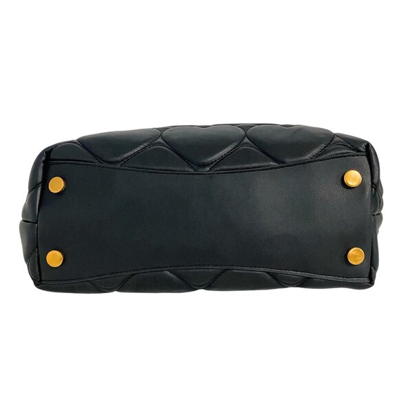 Betsey Johnson Black Heart Quilted Satchel Handbag Purse With Pink Bear Charm - Picture 10 of 12